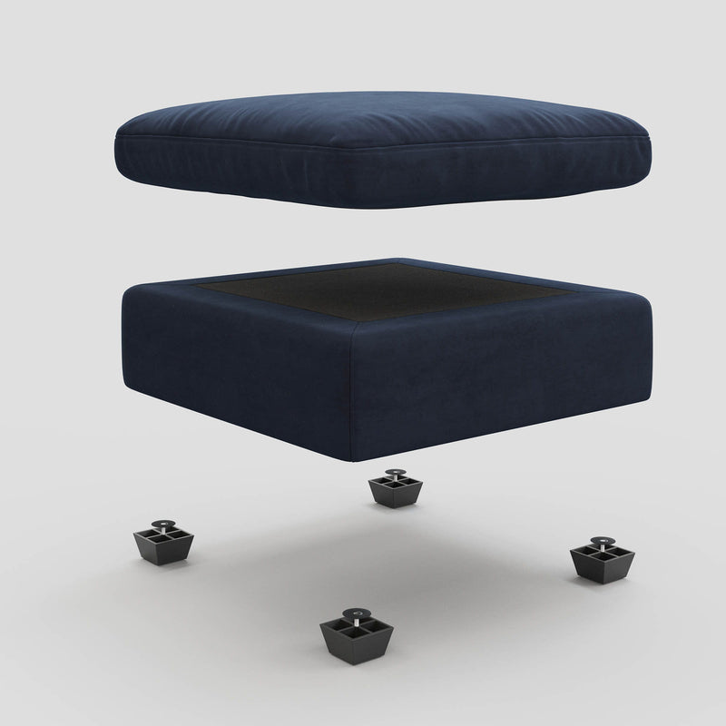 Velvet Footstool - Blue / Black