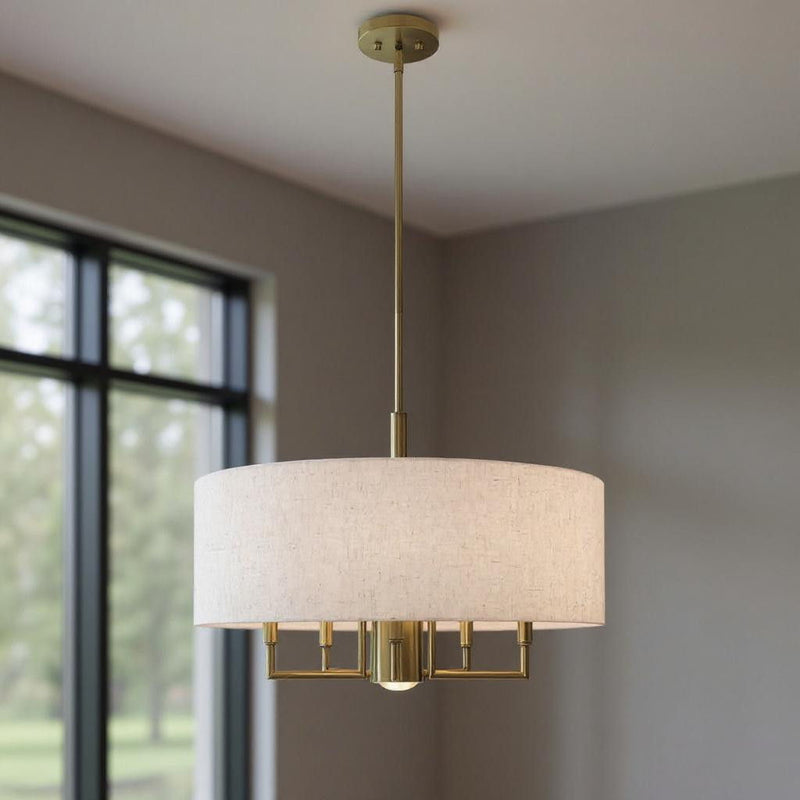 25" Six Light Dimmable Chandelier With Shades - Antiqued Brass