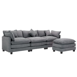 112.2" L-Shape Chenille Upholstered Sofa for Living Room Modern Luxury Sofa Couch with Ottoman, 5 Pillows, Gray