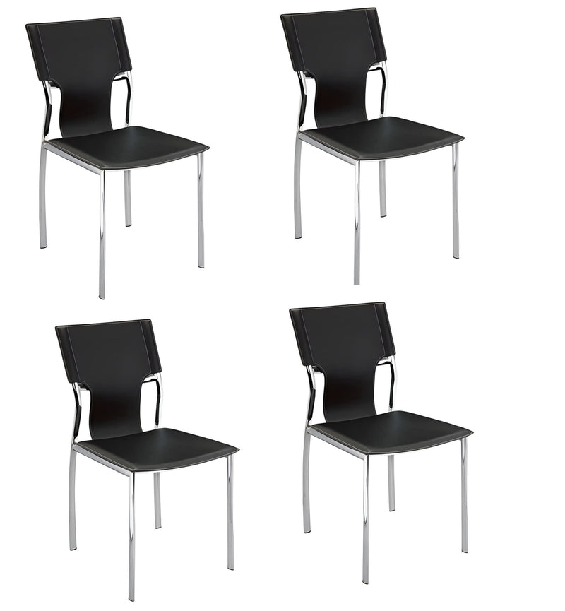 Metal Leather Partially Open Back Dining Side Chairs (Set of 4) - Black