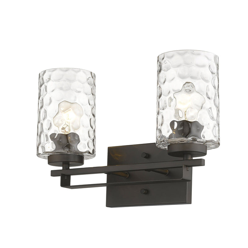 Metal And Pebbled Glass Two Light Wall Sconce - Bronze