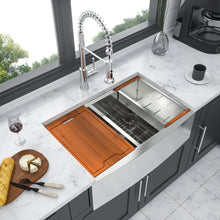 Load image into Gallery viewer, Farmhouse Double Bowl Workstation Kitchen Sink 33" Stainless Steel 16 Gauge Apron Front, Finish - White
