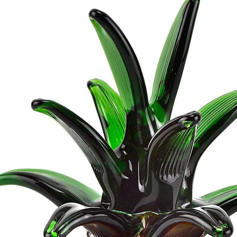 Mouth Blown Art Pineapple Sculpture - Amber / Green