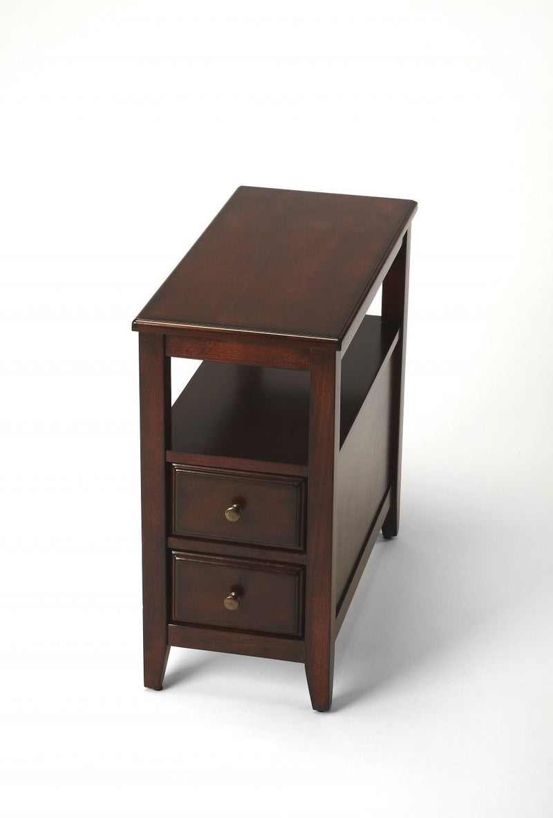 Manufactured Wood End Table With Two Drawers And Shelf - Dark Brown