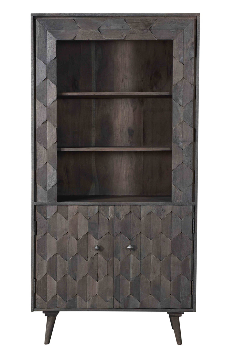 Three Tier Bookcase With Two Doors - Gray