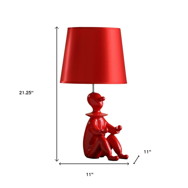 Bedside Table Lamp With Red Empire Shade - Red