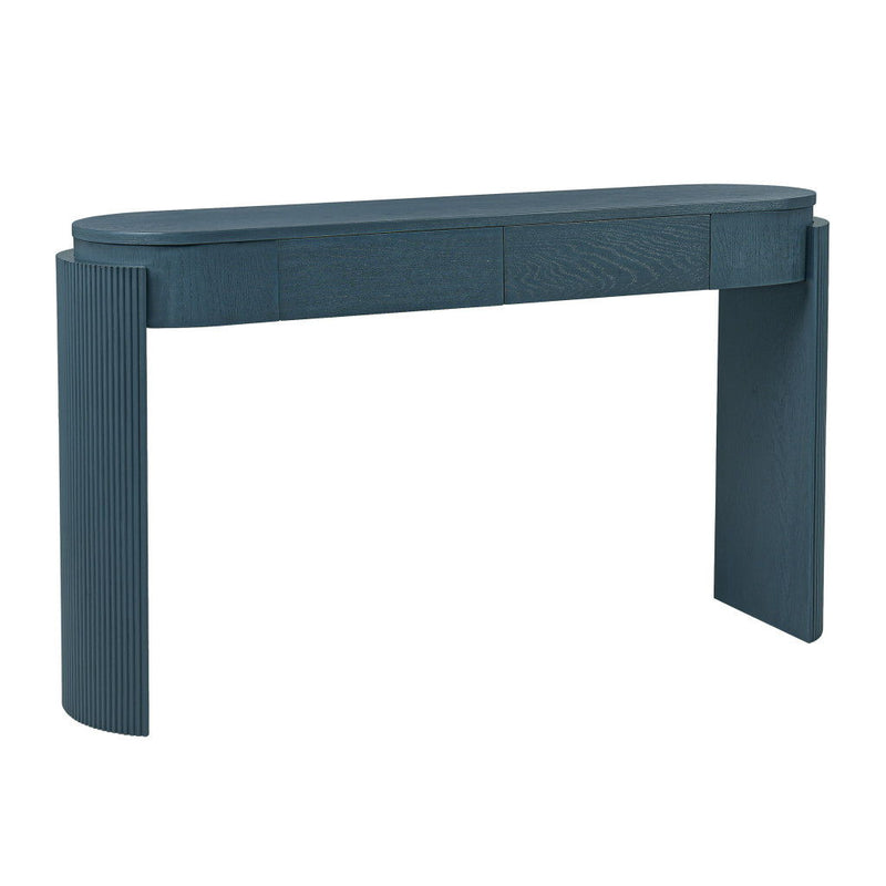 Oval Double Pedestal Console Table With Two Drawers - Navy Blue
