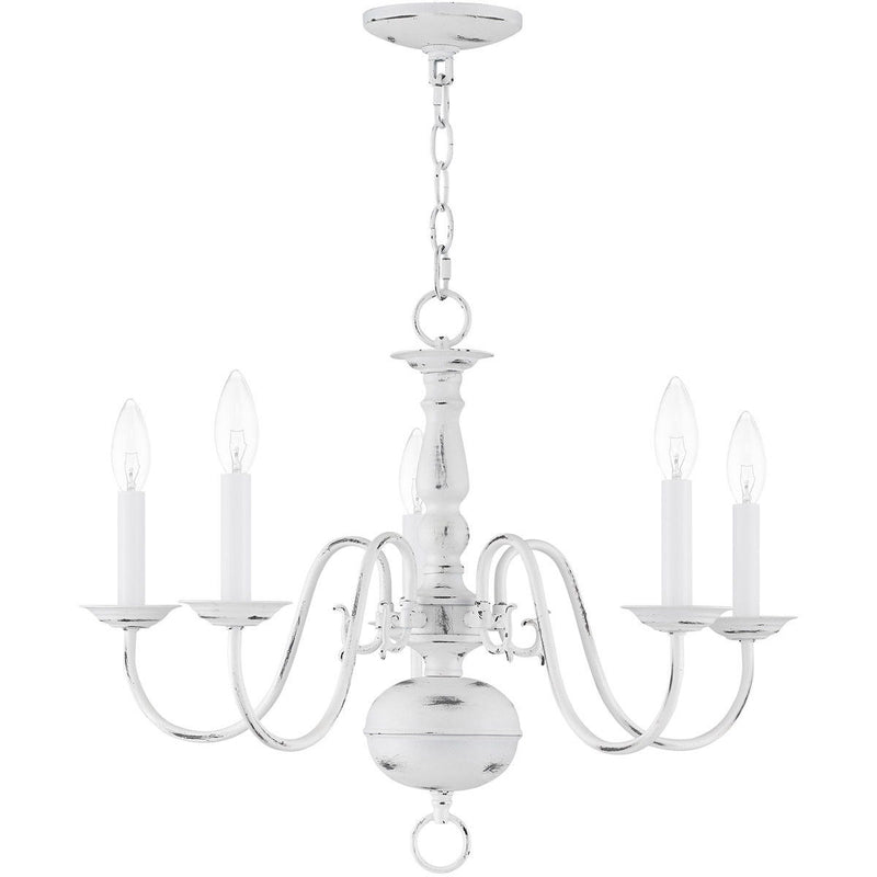 18" Five Light Dimmable Chandelier With Shades - Antiqued White