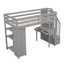 Load image into Gallery viewer, Loft Bed With Storage Drawers, Desk And Stairs With Shelves
