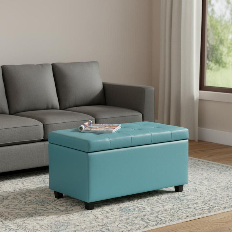 34" Upholstery Storage Ottoman - Dark Brown / Blue