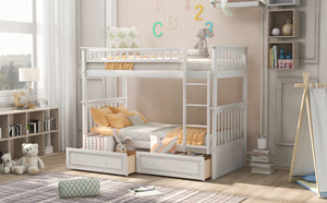 Twin over Twin Bunk Bed with Drawers, Convertible Beds, White(Old SKU: SM000240AAK-1)