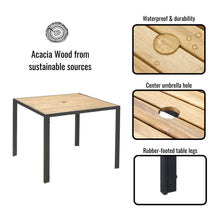 Load image into Gallery viewer, 5 Piece Patio Dining Table Set, Acacia Wood Table Top With Umbrella Hole
