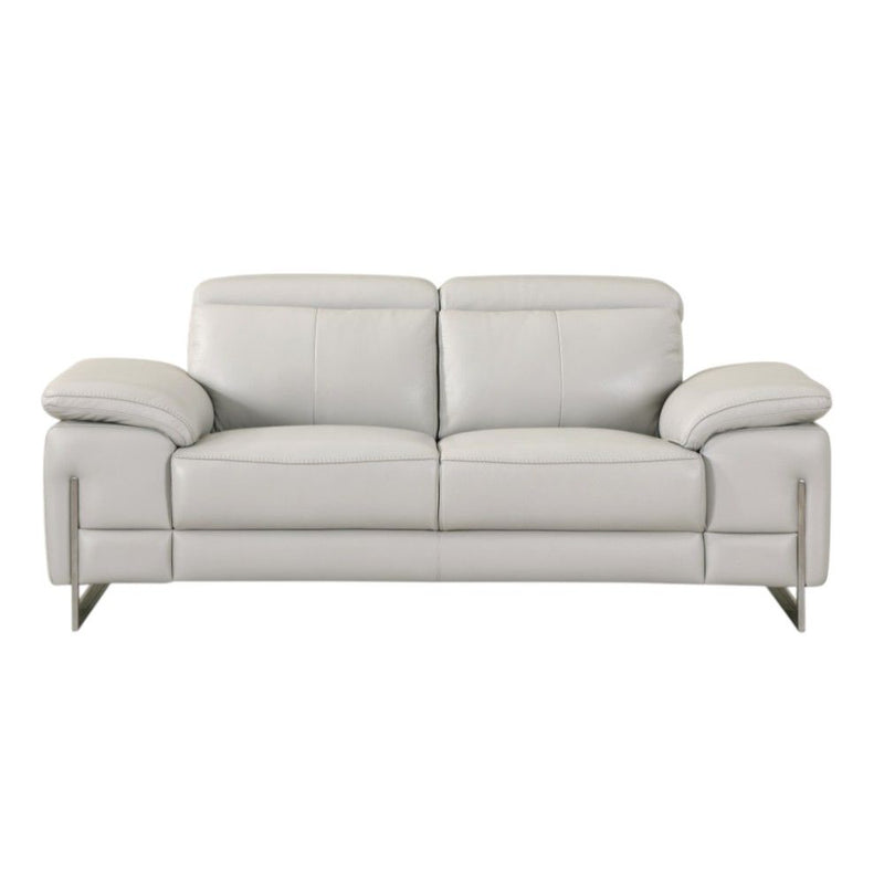 Genuine Leather Love Seat - Light Gray / Silver