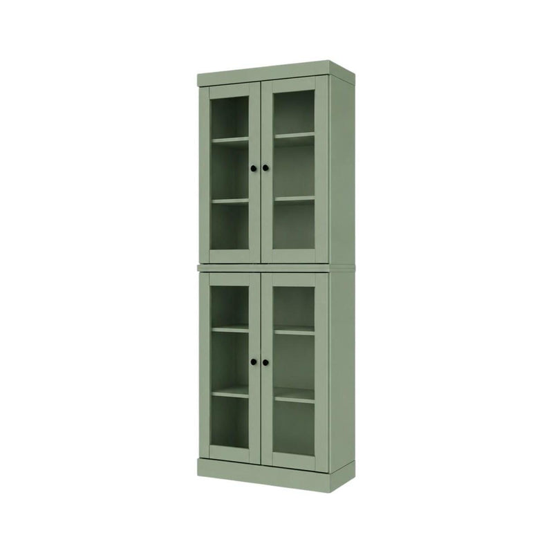 Solid Wood Adjustable Six Tier Library Bookcase With Four Doors (745696) - Sage