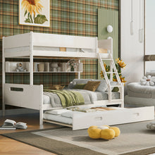 Load image into Gallery viewer, Wood Twin over Full Bunk Bed with Storage Shelves and Twin Size Trundle, Cream
