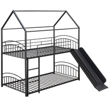 Load image into Gallery viewer, Twin Over Twin Metal Bunk Bed With Slide,Kids House Bed Black
