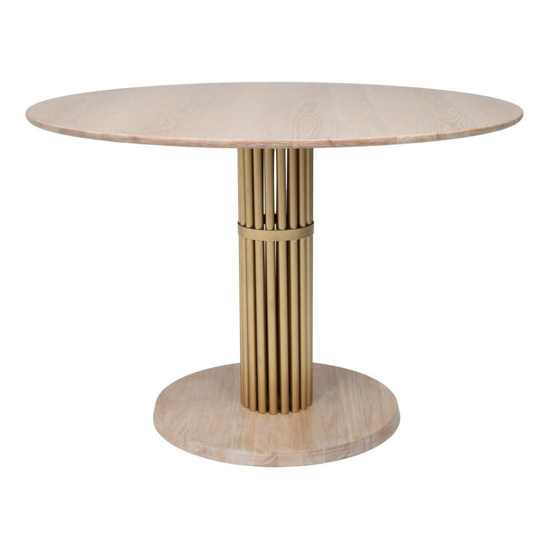 Wood Solid Wood And Steel Pedestal Base Round Top Dining Table - Natural