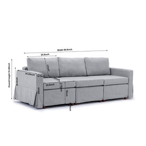 3 Seat Module Sectional Sofa Couch With 1 Ottoman,Seat Cushion and Back Cushion Removable and Washable,Light Grey