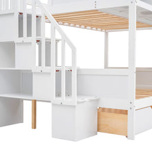 Load image into Gallery viewer, Twin over Full Bunk Bed with Shelfs, Storage Staircase and 2 Drawers, White
