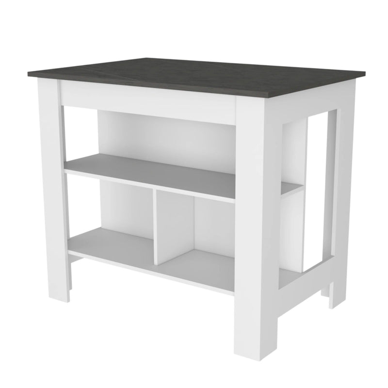 41" Wood Kitchen Island Set With Storage - Black / White