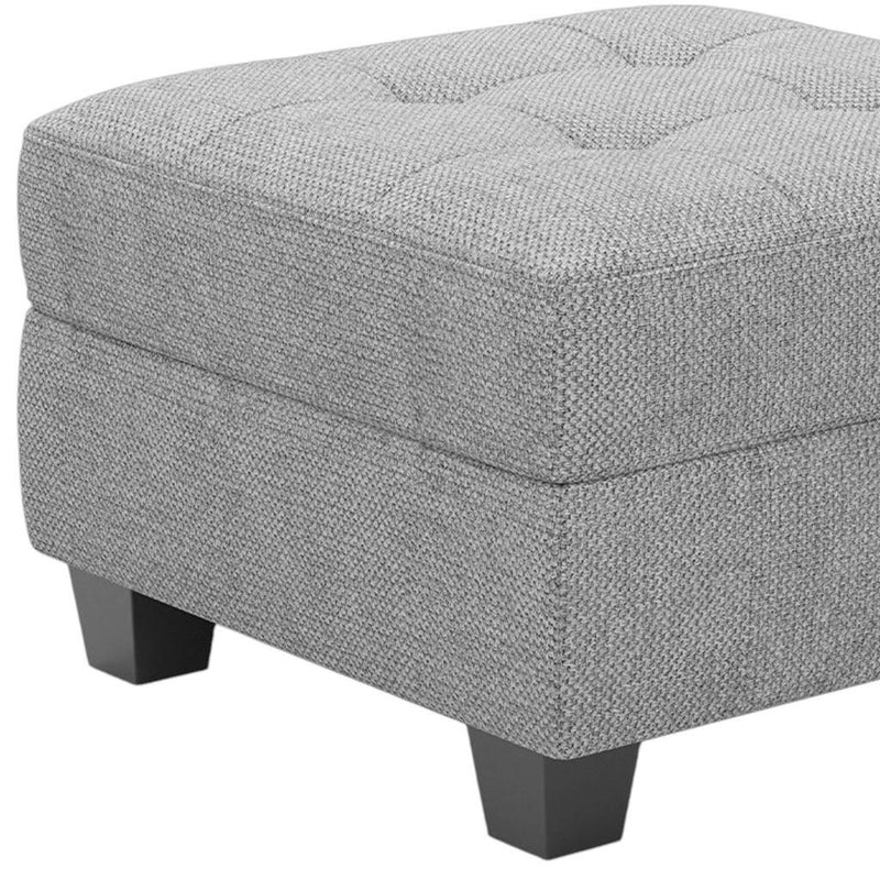 Tufted Storage Ottoman - Light Gray / Black