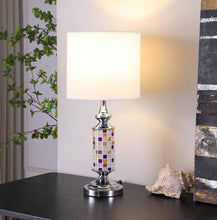 Load image into Gallery viewer, Bedside Table Lamp With Drum Shade - Silver / White
