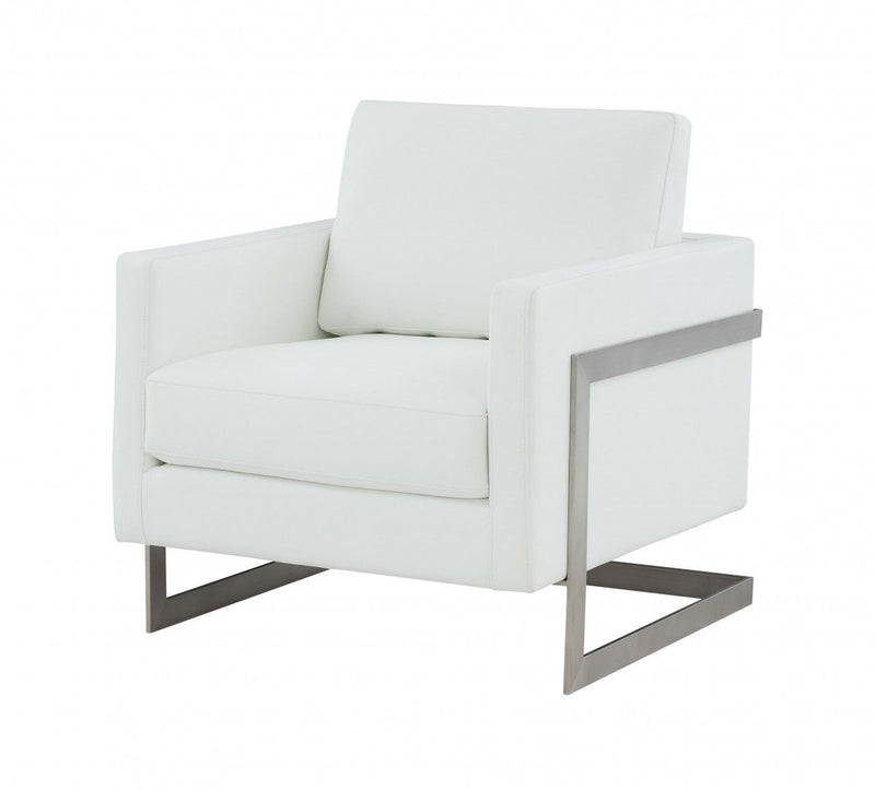 Faux Leather Arm Chair - White And Silver