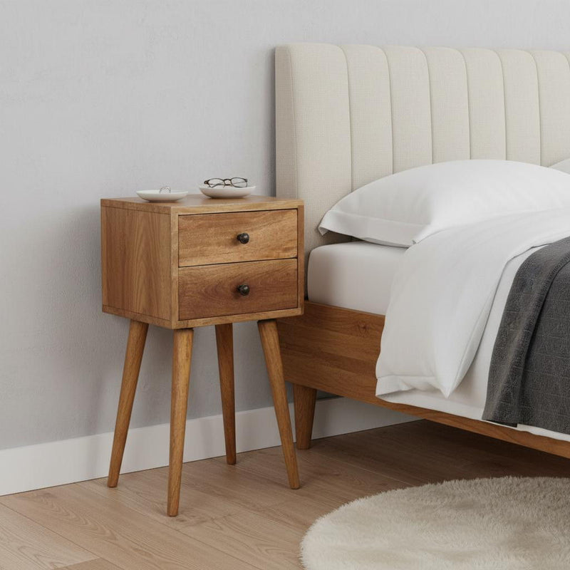 Solid Wood Two Drawer Nightstand - Oak