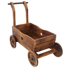 Load image into Gallery viewer, Wooden Wagon Planter Box Mobile Garden Planter With Wheels Handle Drain Hole Wood - Brown
