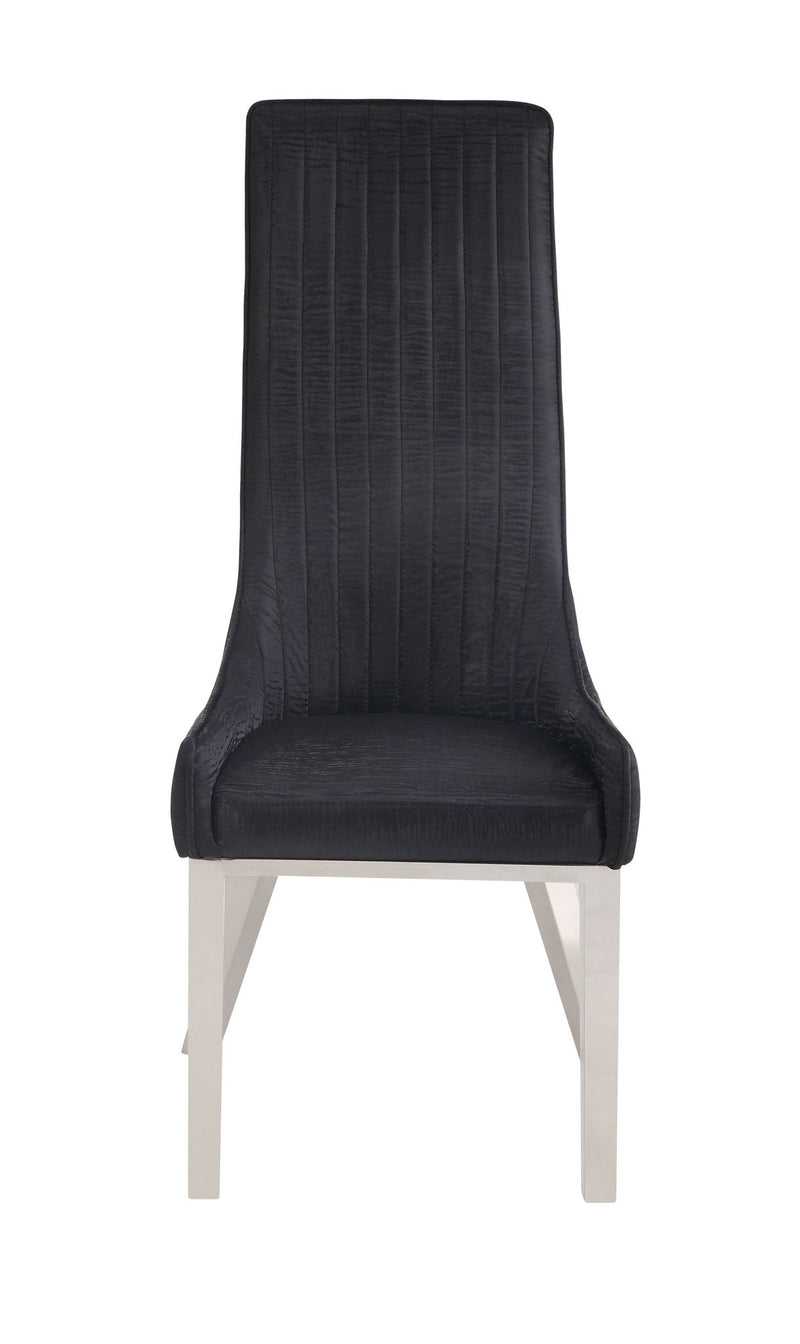 Glam Upholstered Faux Leather Dining Side Chairs (Set of 2) - Black / Silver