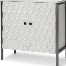 Load image into Gallery viewer, 32" Wood And Metal Carved Geometric Accent Cabinet With Two Doors - Gray / White
