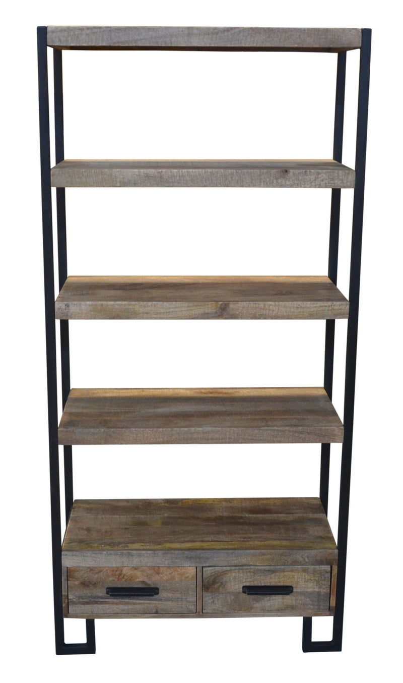 Four Tier Etagere Bookcase With Two Drawers - Brown