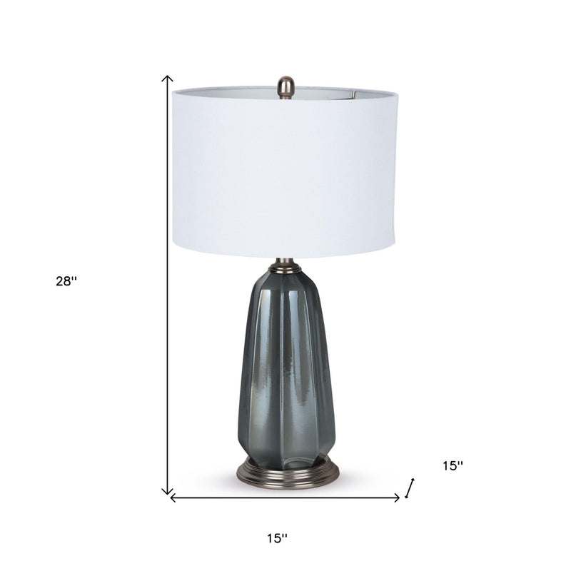 28" Ceramic LED Table Lamp With Drum Shade - Blue And Gray