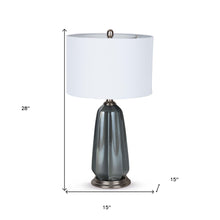 Load image into Gallery viewer, 28" Ceramic LED Table Lamp With Drum Shade - Blue And Gray
