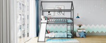 Load image into Gallery viewer, Twin Over Twin Bunk Bed with Slide, House Bed with Slide, Gray(OLD SKU: LT000213AAE
