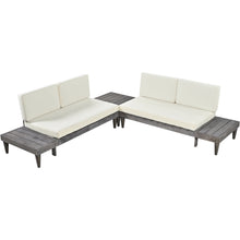 Load image into Gallery viewer, TOPMAX Outdoor 3-Piece Patio Furniture Set Solid Wood Sectional Sofa Set with Coffee Table Conversation Set with Side Table and Cushions, Grey+Beige
