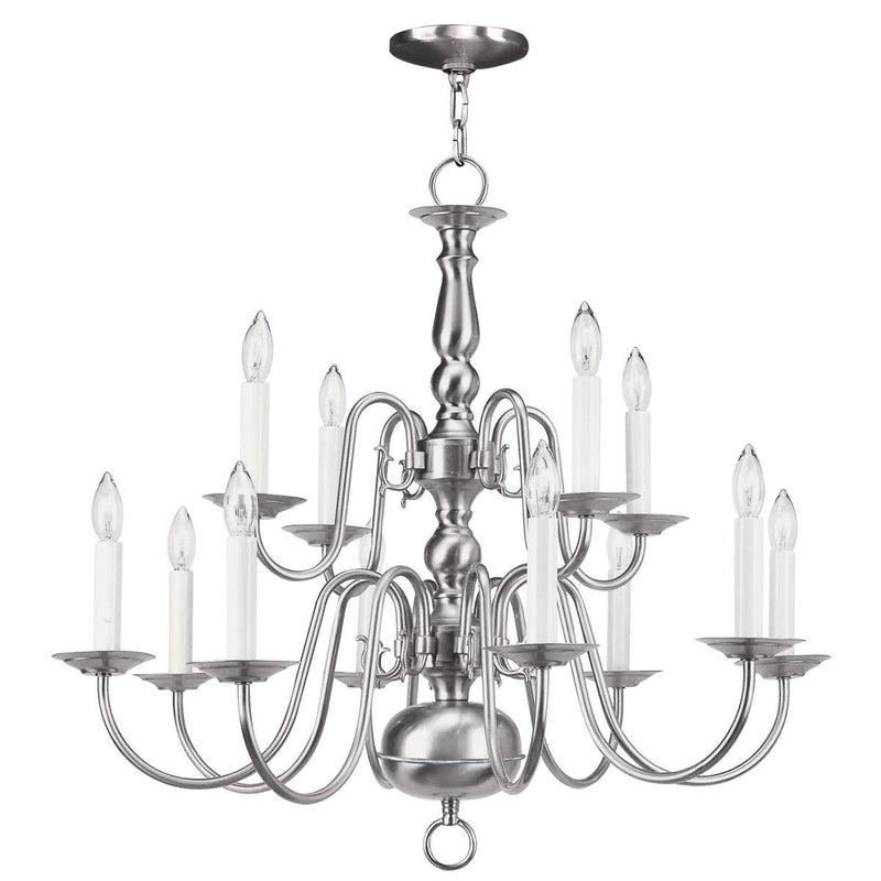 23" Twelve Light Dimmable Chandelier With Shades - Nickel