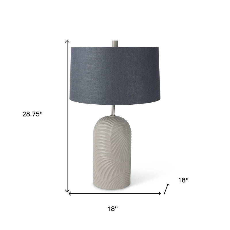 29" Round Bedside Lamp With Blue Drum Shade - Beige
