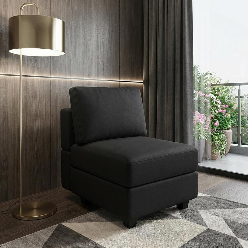 Faux Leather Lounge Chair With Storage - Black
