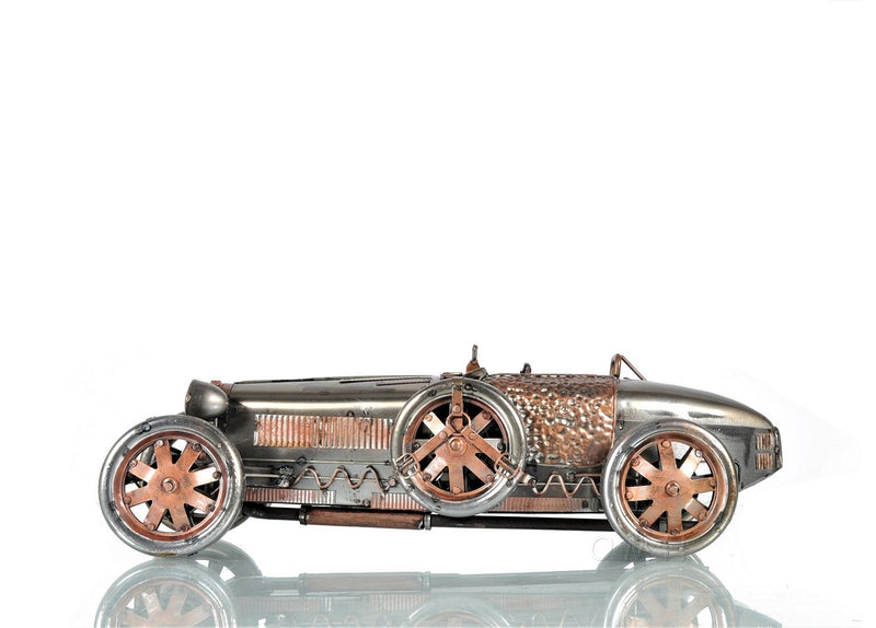 c1924 Bugatti Racecar Model Sculpture - Bronze / Silver