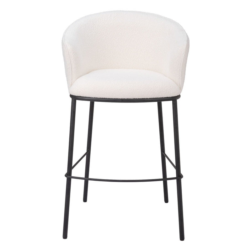 30" Shearling And Steel Bar Height Bar Chair - Ivory / Black