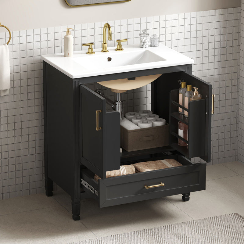 Elegant Fluted Bathroom Vanity With Sink, Soft Close Doors & Drawer