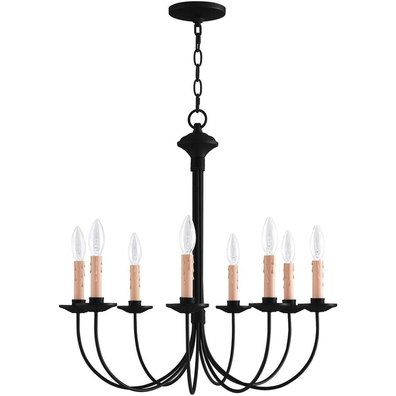 24" Eight Light Dimmable Chandelier With Shades - Black