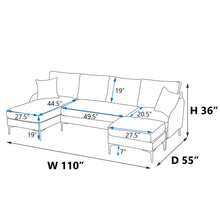 Load image into Gallery viewer, 110&#39;&#39; Wide Reversible Left or Right Chaise of Sectional Sofa U-Shape Convertible Sofa Couch 4-Seat Couch with Chaise Lounge Upholstered for Living Room, Apartment, Office, Blue Polyester Blend
