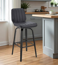 Load image into Gallery viewer, 27" Faux Leather And Iron Swivel Counter Height Bar Chair - Gray And Black
