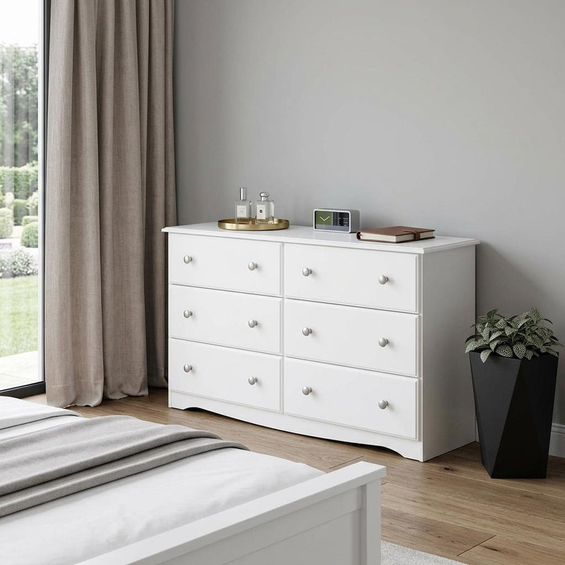 Solid Wood Six Drawer Dresser (760740) - White
