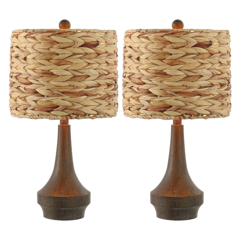 Gourd Bedside Lamps With Drum Shades (Set of 2) - Dark Brown / Natural