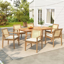 Load image into Gallery viewer, Preston - Outdoor Patio 7 Pieces Dining Set With Chairs And Cushions - Teak / Beige
