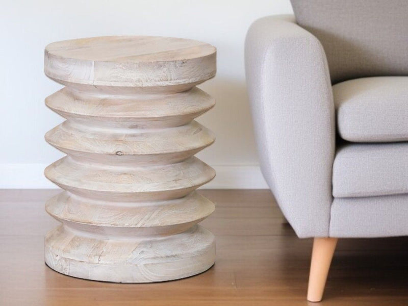 18" Solid Wood Round End Table - Beige