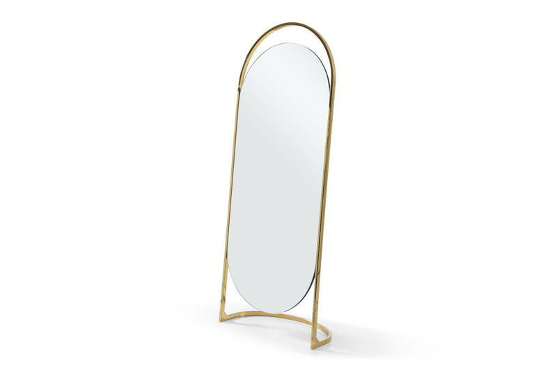 Steel Oval Freestanding Framed Accent Mirror Accent - Gold